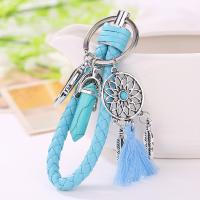 Zinc Alloy Key Chain with PU Leather & Gemstone Dream Catcher silver color plated 165mm Sold By Strand