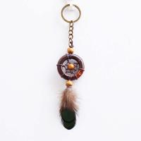 цинковый сплав цепочка для ключей, с перья & деревянный, Ловец снов, Покрытие под бронзу старую, 175mm, продается Strand