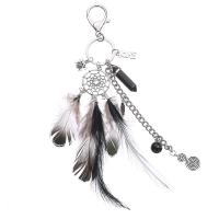 Tibetan Style Key Chain, with Feather & Gemstone, Dream Catcher, silver color plated, 240mm, Sold By Strand