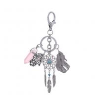 Tibetan Style Key Chain, with Gemstone, Dream Catcher, antique silver color plated, more colors for choice, 143mm, Sold By Strand
