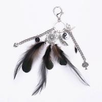 Tibetan Style Key Chain, with Feather, Dream Catcher, antique silver color plated, 230mm, Sold By Strand