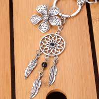 Tibetan Style Key Chain, with Feather, Dream Catcher, antique silver color plated, 190mm, Sold By Strand