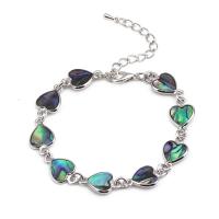 Brass Bracelet, with Abalone Shell, with 5cm extender chain, Heart, plated, different styles for choice & for woman, nickel, lead & cadmium free, Sold Per Approx 7.5 Inch Strand