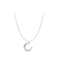 Collar de Latón, metal, con 4cm extender cadena, Luna, chapado en plata real, cadena oval & para mujer, Vendido para aproximado 15.8 Inch Sarta
