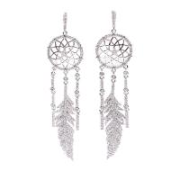 Brass Dream Catcher Earring plated micro pave cubic zirconia & for woman nickel lead & cadmium free Sold By Pair