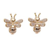 Cubic Zirconia Micro Pave Brass Earring, Bee, real gold plated, different styles for choice & micro pave cubic zirconia & for woman, nickel, lead & cadmium free, 14x17mm, Sold By Pair