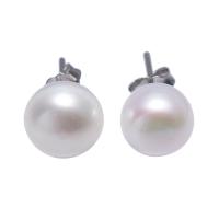 Freshwater Pearl Stud Earring with paper box brass post pin Potato platinum plated for woman white 8-9mm Sold By Pair