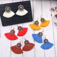 Zinc Alloy Tassel Earring with Cotton Thread antique copper color plated for woman & enamel & with rhinestone nickel lead & cadmium free Sold By Pair