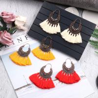 Tibetan Style Tassel Earring, with Cotton Thread & Seedbead, antique copper color plated, for woman, more colors for choice, nickel, lead & cadmium free, 37x80mm, Sold By Pair