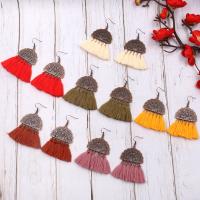 Tibetan Style Tassel Earring, with Cotton Thread, antique copper color plated, for woman, more colors for choice, nickel, lead & cadmium free, 38x75mm, Sold By Pair
