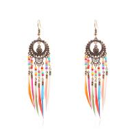 Zinc Alloy Tassel Earring with Seedbead & Feather Feather antique gold color plated for woman nickel lead & cadmium free Sold By Pair