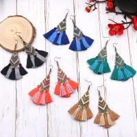 Tibetan Style Tassel Earring, with Cotton Thread, antique bronze color plated, for woman & enamel, more colors for choice, nickel, lead & cadmium free, 22x90mm, Sold By Pair