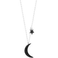 Messing Halskette, mit Verlängerungskettchen von 4cm, Mond und Sterne, versilbert, Koreanischen Stil & Oval-Kette & für Frau & mit Strass, keine, verkauft per ca. 15.2 ZollInch Strang
