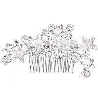 Brass Decorative Hair Comb with ABS Plastic Pearl Flower platinum color plated for woman & with rhinestone nickel lead & cadmium free Sold By PC