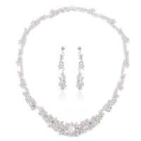 Brass Jewelry Set, earring & necklace, platinum color plated, for woman & with rhinestone, nickel, lead & cadmium free, 67mm, Length:Approx 16.1 Inch, Sold By Set