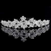 Bridal Tiaras, Brass, platinum color plated, for woman & with rhinestone, nickel, lead & cadmium free, 145x35mm, Sold By PC