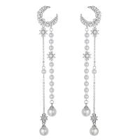 Cubic Zirconia Micro Pave Brass Earring with ABS Plastic Pearl sterling silver post pin platinum color plated micro pave cubic zirconia & for woman nickel lead & cadmium free Sold By Pair