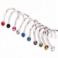 Stainless Steel Nose Piercing Jewelry, plated, hypo allergic & Unisex & different styles for choice & with rhinestone & mixed, 0.50x7mm, 10PCs/Lot, Sold By Lot