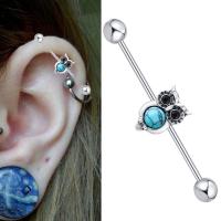 Stainless Steel Piercing Earring, with Turquoise, Owl, hypo allergic & Unisex & with rhinestone & blacken, 1.60x38x6mm, Sold By PC