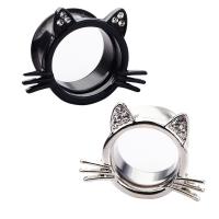 Stainless Steel Piercing Tunnel, Cat, plated, hypo allergic & Unisex & different size for choice & with rhinestone, more colors for choice, 6-20mm, Sold By PC