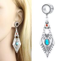 Stainless Steel Piercing Tunnel with Turquoise antique silver color plated hypo allergic & for woman 6-18mm Sold By PC