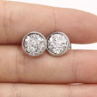 Stainless Steel Stud Earring, with Resin Rhinestone, Flat Round, for children, more colors for choice, 8mm, 5Pairs/Lot, Sold By Lot