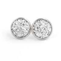 Stainless Steel Stud Earring with Resin Rhinestone Flat Round for woman 20mm Approx Sold By Lot