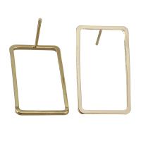 Brass Stud Earring, Rectangle, real gold plated, 14x23x12mm, 0.8mm, 50PCs/Lot, Sold By Lot