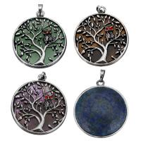 Brass Pendant, with Gemstone, Tree, antique silver color plated, different materials for choice & with rhinestone, 36x41x11.50mm, Hole:Approx 5.5x7mm, Sold By PC
