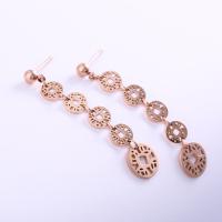Stainless Steel Drop Earring, rose gold color plated, for woman, 8x65mm, Sold By Pair