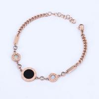 Stainless Steel Bracelet, with Black Shell & White Shell, rose gold color plated, oval chain & for woman & with rhinestone, Sold Per Approx 7.8 Inch Strand