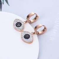 Stainless Steel Huggie Hoop Drop Earring rose gold color plated for woman & with rhinestone 5mm Sold By Pair