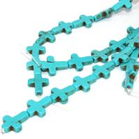 Turquoise Beads, Natural Turquoise, with Crystal Thread, Cross, 12x16mm, Hole:Approx 1-2mm, Length:Approx 16 Inch, 3Strands/Lot, 26PCs/Strand, Sold By Lot