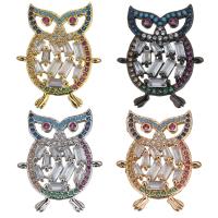 Brass Jewelry Connector Owl plated with cubic zirconia & 1/1 loop Approx 1mm Sold By PC