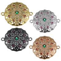 Mässing smycken Connector, Blomma, plated, micro bana cubic zirconia & 1/1 slinga, fler färger för val, 30x24x5mm, Hål:Ca 2mm, Säljs av PC