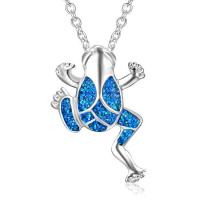Zinc Alloy smykker halskæde, Frog, sølvfarvet forgyldt, oval kæde & for kvinde & epoxy sticker, blå, 20x28mm, Solgt Per Ca. 18.1 inch Strand