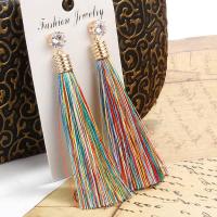 Zinc Alloy Tassel Earring with Nylon gold color plated for woman & with cubic zirconia Sold By Pair