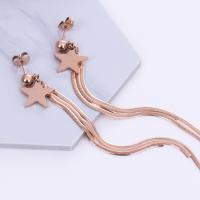 Stainless Steel Tassel Earring, Star, rose gold color plated, for woman, 3mm, 5mm, Sold By Pair