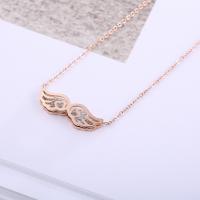 Stainless Steel Jewelry Necklace, with 2inch extender chain, Wing Shape, rose gold color plated, oval chain & for woman & with rhinestone, Sold Per Approx 15.7 Inch Strand