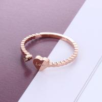 Rhinestone Stainless Steel Finger Ring Heart rose gold color plated & for woman & with rhinestone Sold By PC