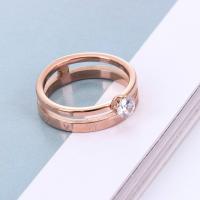 Stal nierdzewna Rhinestone Ring Finger, Platerowane kolorem rożowego złota, różnej wielkości do wyboru & dla kobiety & z kamieniem, sprzedane przez PC