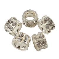 Rhinestone Tibetan Style Beads, Tube, platinum color plated, with rhinestone, lead & cadmium free, 13x13x8mm, Hole:Approx 4mm, 10PCs/Bag, Sold By Bag