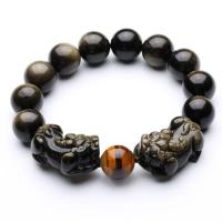 Obsidienne bracelet, avec oeil de tigre, unisexe & normes différentes pour le choix & styles différents pour le choix, Vendu par Environ 7.4 pouce brin