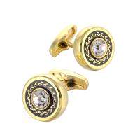 Brass Cufflinks with Crystal Flat Round gold color plated for man & enamel & faceted nickel lead & cadmium free Sold By Pair