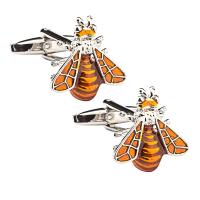 Brass Cufflinks, Bee, silver color plated, Unisex & enamel, nickel, lead & cadmium free, 19x18mm, Sold By Pair
