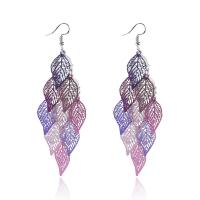 Brass Drop Earring, Leaf, for woman, more colors for choice, nickel, lead & cadmium free, 7.5cm, 3Pairs/Lot, Sold By Lot