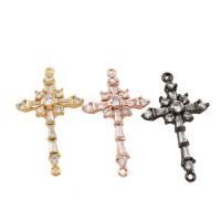Brass Jewelry Connector Cross plated micro pave cubic zirconia & 1/1 loop nickel lead & cadmium free Approx 1.5mm Sold By PC