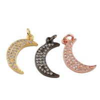 Cubic Zirconia Micro Pave Brass Pendant, Moon, plated, micro pave cubic zirconia, more colors for choice, nickel, lead & cadmium free, 10x19x2.50mm, Hole:Approx 2mm, Sold By PC