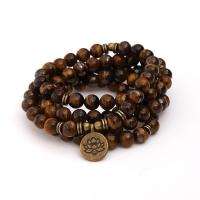 Tiger Eye Wrap Bracelet, with Tibetan Style, antique brass color plated, Unisex, Sold Per Approx 21 Inch Strand