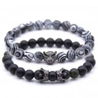 Gemstone Bracelet Set, with Elastic Thread & Tibetan Style, Leopard, gun black plated, elastic & different materials for choice & Unisex & micro pave cubic zirconia, nickel, lead & cadmium free, 8mm, Length:Approx 7.5 Inch, 6Sets/Lot, Sold By Lot